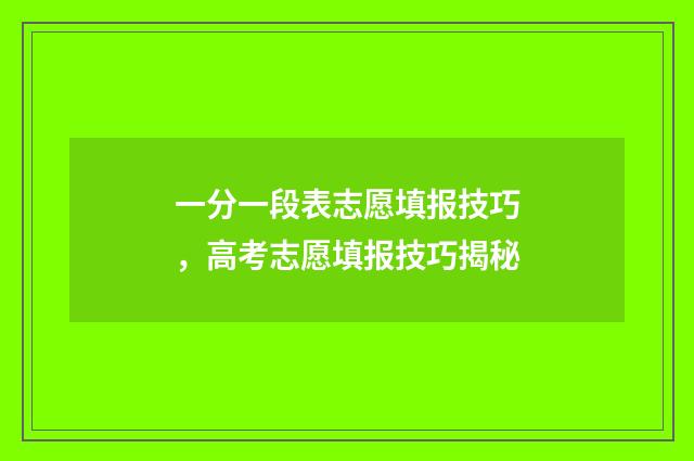 一分一段表志愿填报技巧，高考志愿填报技巧揭秘