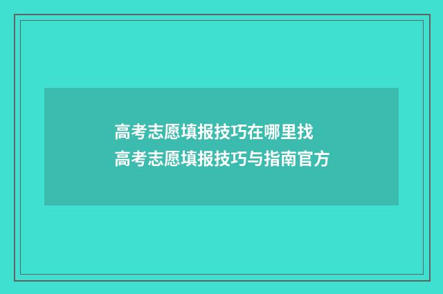 高考志愿填报技巧在哪里找 高考志愿填报技巧与指南官方