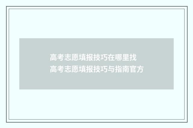 高考志愿填报技巧在哪里找 高考志愿填报技巧与指南官方