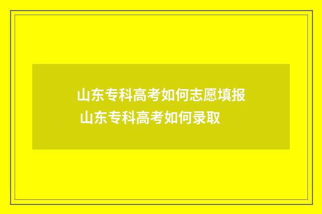 山东专科高考如何志愿填报 山东专科高考如何录取