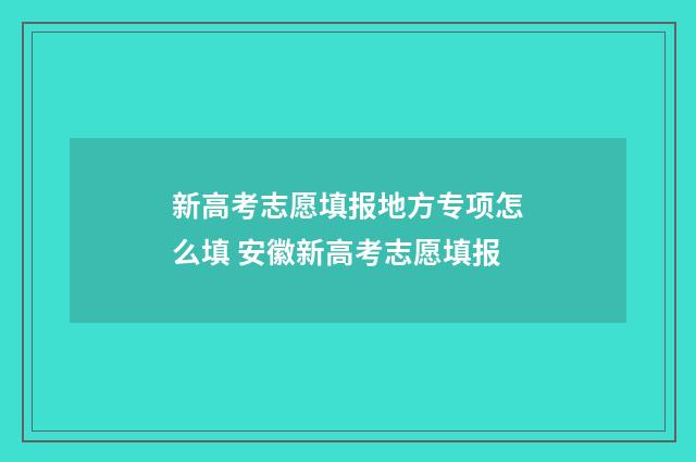 新高考志愿填报地方专项怎么填 安徽新高考志愿填报