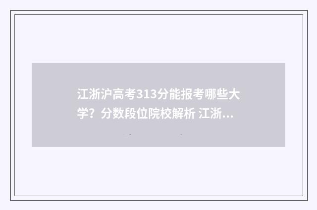江浙沪高考313分能报考哪些大学？分数段位院校解析 江浙沪高考313分排名多少