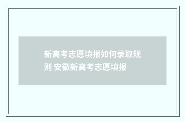 新高考志愿填报如何录取规则 安徽新高考志愿填报