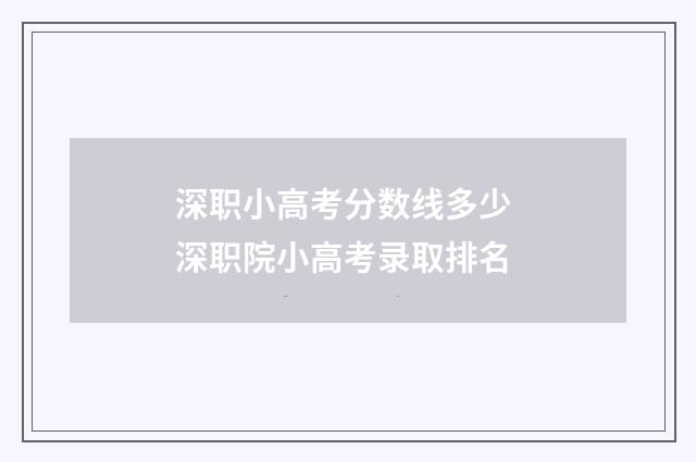 深职小高考分数线多少 深职院小高考录取排名
