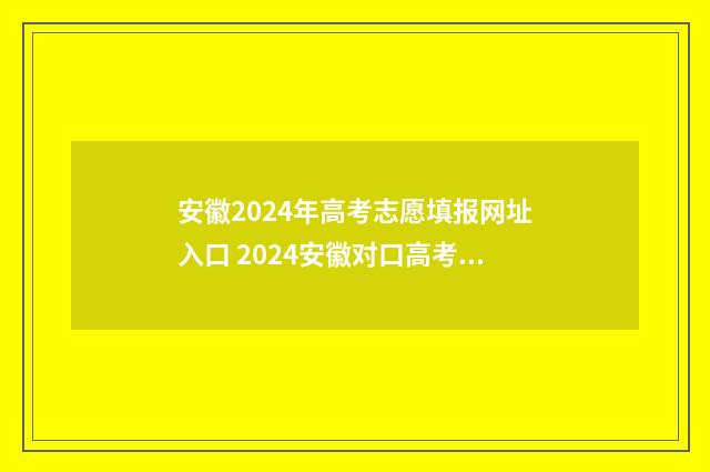 安徽2024年高考志愿填报网址入口 2024安徽对口高考试卷