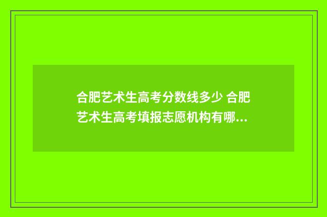 合肥艺术生高考分数线多少 合肥艺术生高考填报志愿机构有哪些