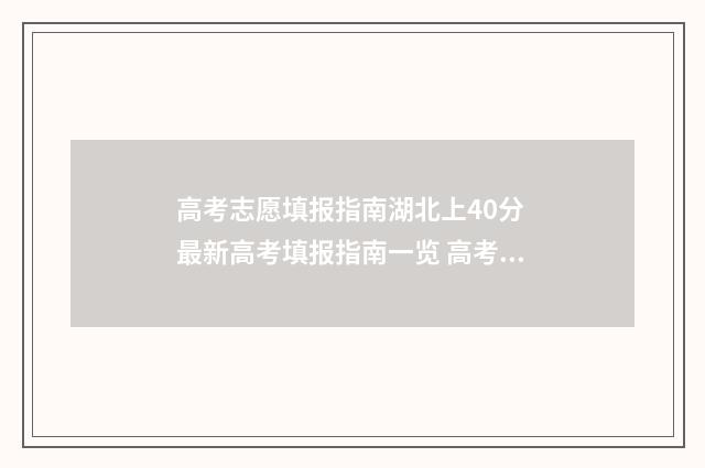 高考志愿填报指南湖北上40分 最新高考填报指南一览 高考志愿填报指南
