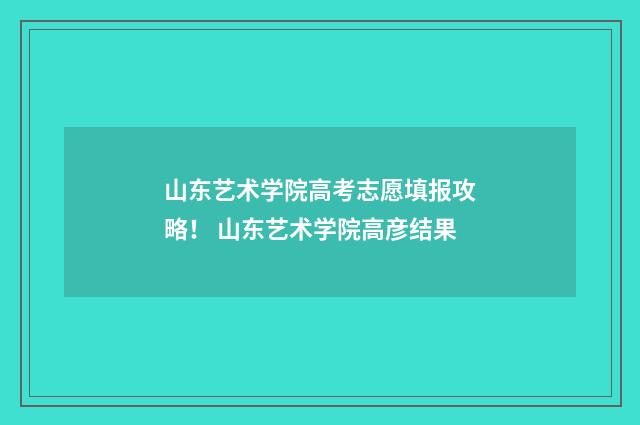 山东艺术学院高考志愿填报攻略！ 山东艺术学院高彦结果