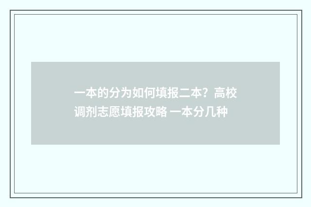 一本的分为如何填报二本？高校调剂志愿填报攻略 一本分几种