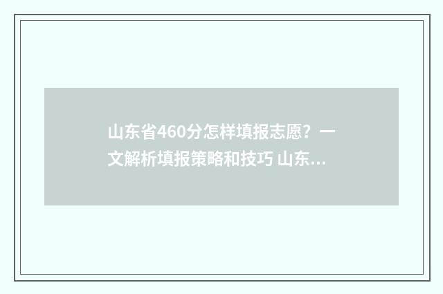 山东省460分怎样填报志愿？一文解析填报策略和技巧 山东分数460-470能报的学校