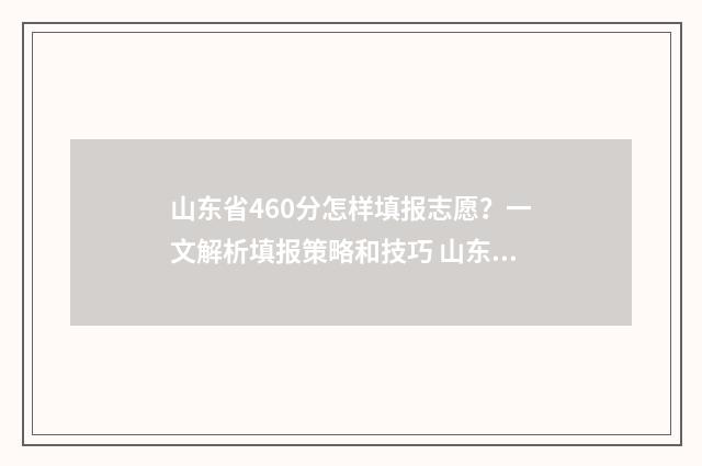 山东省460分怎样填报志愿？一文解析填报策略和技巧 山东分数460-470能报的学校