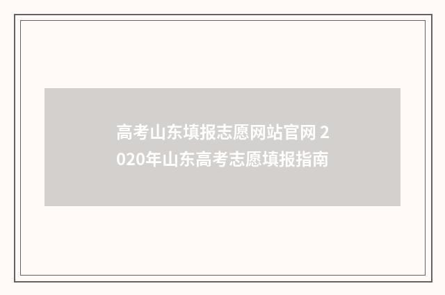 高考山东填报志愿网站官网 2020年山东高考志愿填报指南