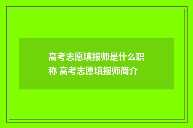 高考志愿填报师是什么职称 高考志愿填报师简介