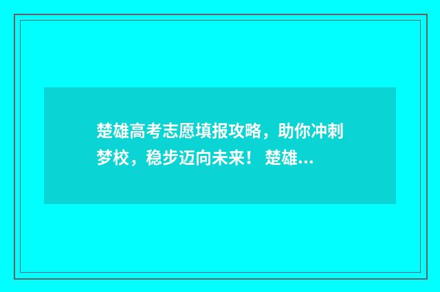 楚雄高考志愿填报攻略，助你冲刺梦校，稳步迈向未来！ 楚雄高考志愿填报一对一咨询