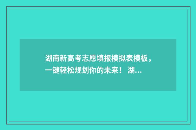 湖南新高考志愿填报模拟表模板，一键轻松规划你的未来！ 湖南新高考志愿技巧