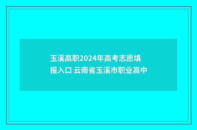 玉溪高职2024年高考志愿填报入口 云南省玉溪市职业高中