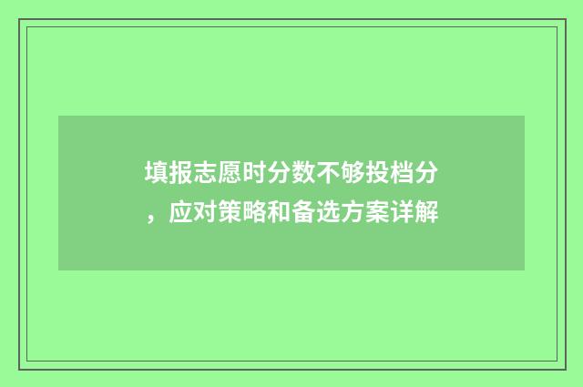 填报志愿时分数不够投档分，应对策略和备选方案详解