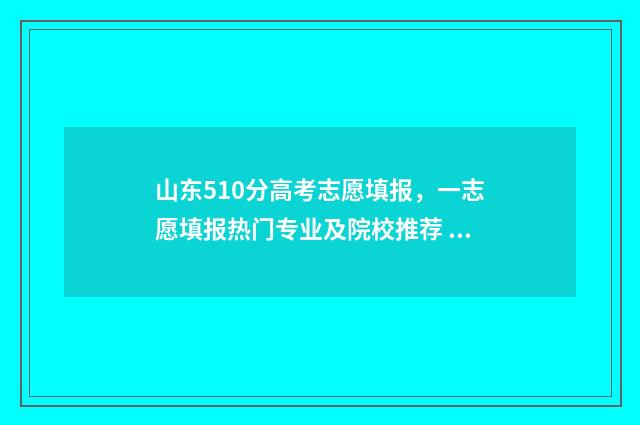 山东510分高考志愿填报，一志愿填报热门专业及院校推荐 2020山东510分多少名