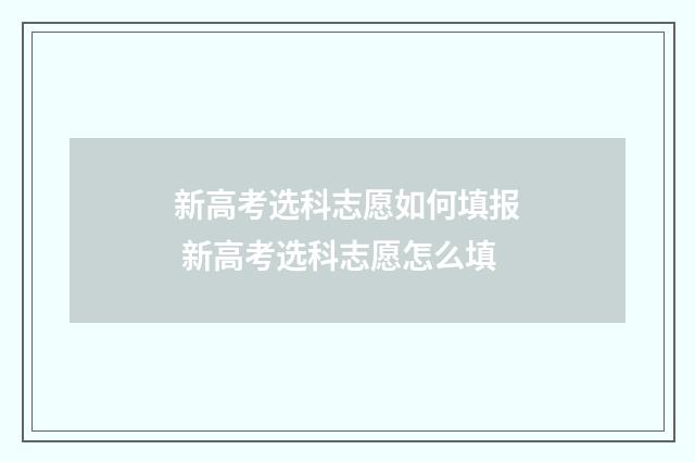 新高考选科志愿如何填报 新高考选科志愿怎么填