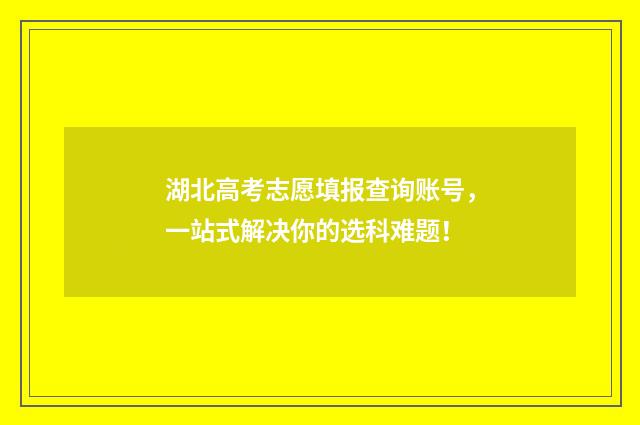 湖北高考志愿填报查询账号，一站式解决你的选科难题！