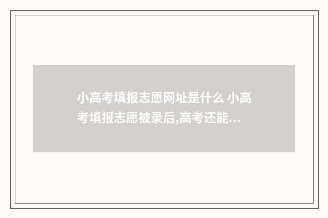 小高考填报志愿网址是什么 小高考填报志愿被录后,高考还能填专科吗