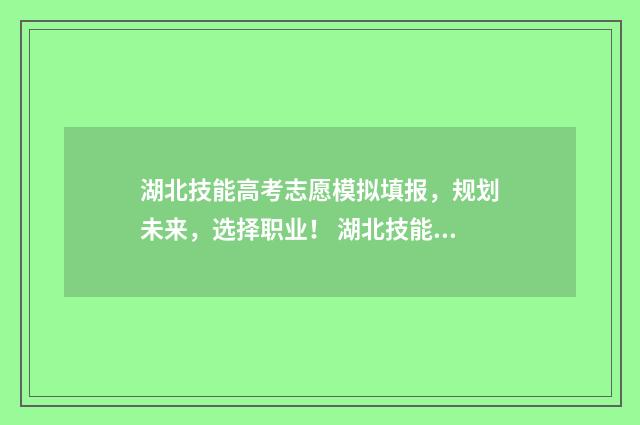 湖北技能高考志愿模拟填报，规划未来，选择职业！ 湖北技能高考志愿填报