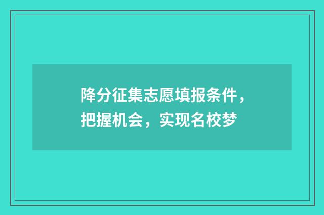 降分征集志愿填报条件，把握机会，实现名校梦