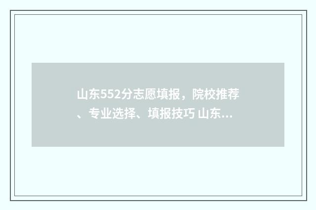 山东552分志愿填报，院校推荐、专业选择、填报技巧 山东省高考552分能上什么大学