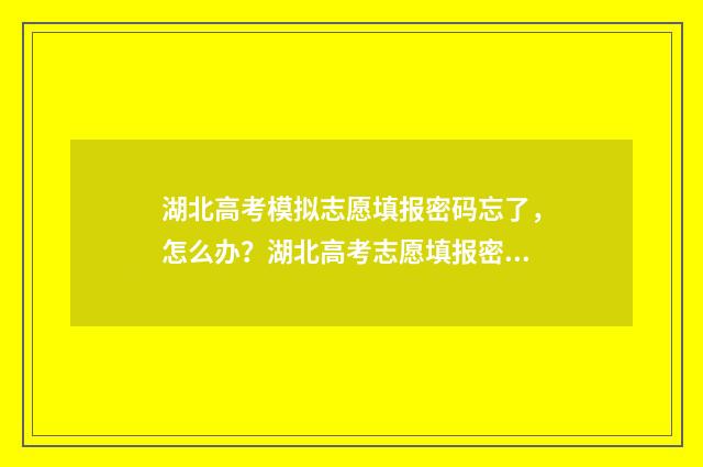 湖北高考模拟志愿填报密码忘了，怎么办？湖北高考志愿填报密码丢失补救办法 湖北高考模拟志愿系统