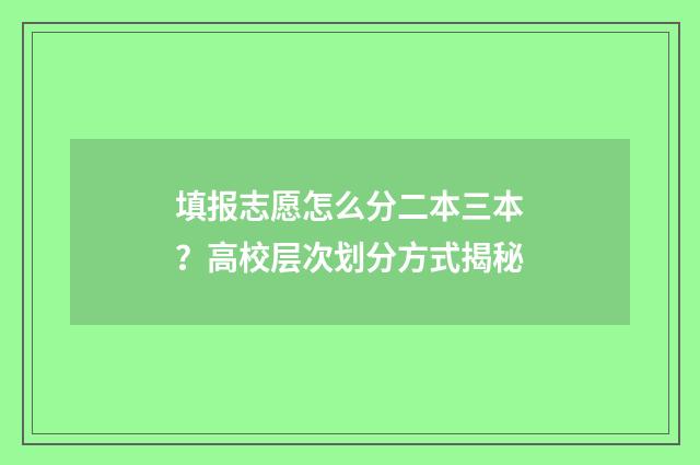 填报志愿怎么分二本三本？高校层次划分方式揭秘