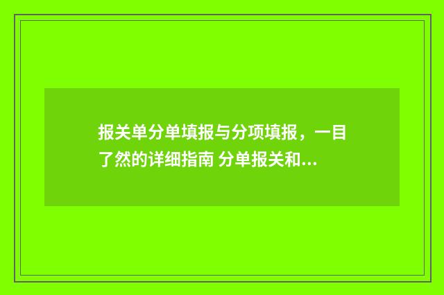 报关单分单填报与分项填报，一目了然的详细指南 分单报关和主单报关