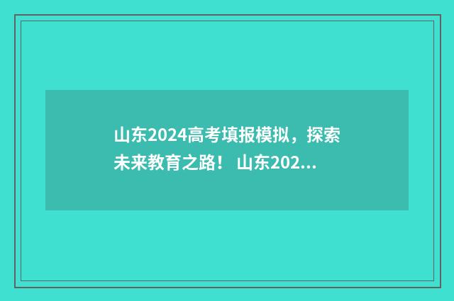 山东2024高考填报模拟，探索未来教育之路！ 山东2024高考填报时间
