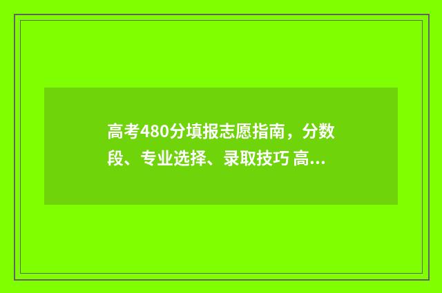 高考480分填报志愿指南，分数段、专业选择、录取技巧 高考分480,能报哪些学校