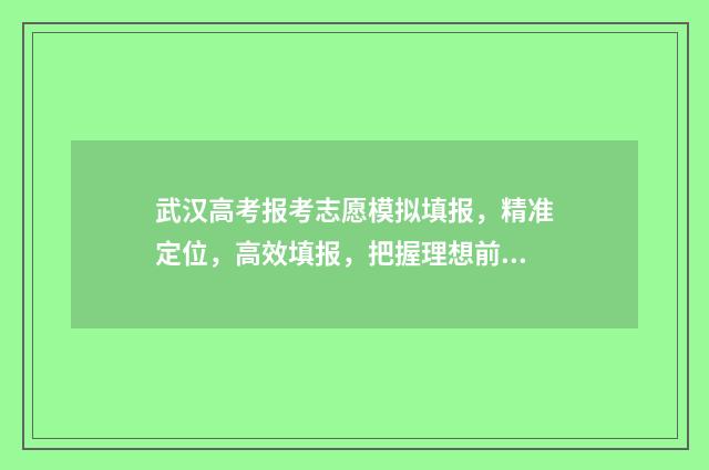 武汉高考报考志愿模拟填报，精准定位，高效填报，把握理想前程 武汉市 高考