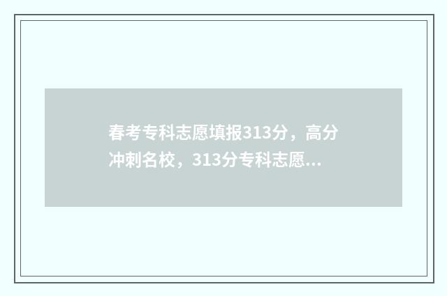 春考专科志愿填报313分，高分冲刺名校，313分专科志愿填报指南 春考专科志愿填报入口