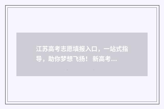江苏高考志愿填报入口，一站式指导，助你梦想飞扬！ 新高考志愿网