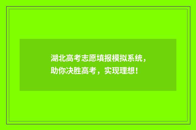 湖北高考志愿填报模拟系统，助你决胜高考，实现理想！