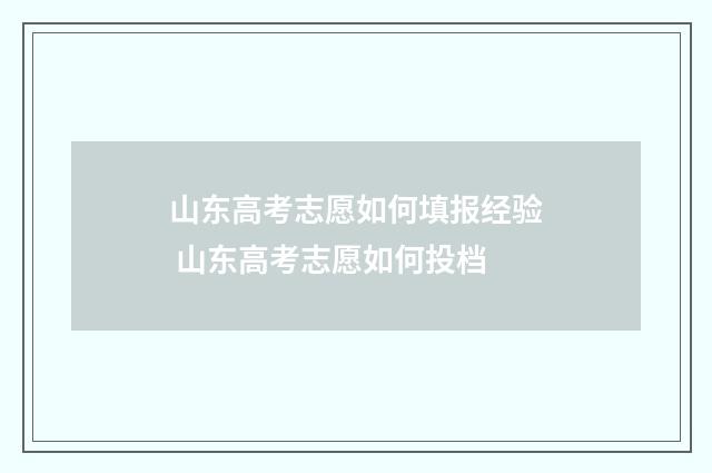 山东高考志愿如何填报经验 山东高考志愿如何投档