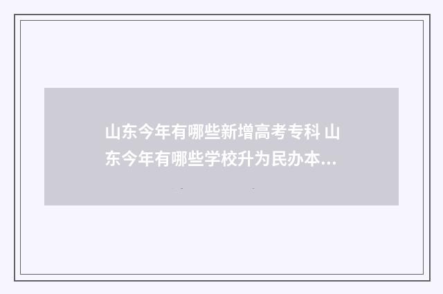 山东今年有哪些新增高考专科 山东今年有哪些学校升为民办本科