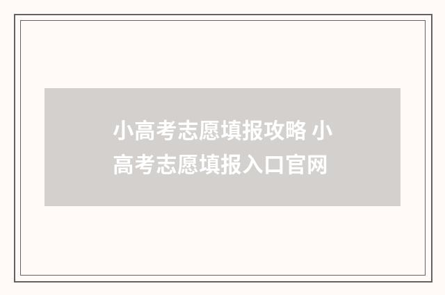 小高考志愿填报攻略 小高考志愿填报入口官网