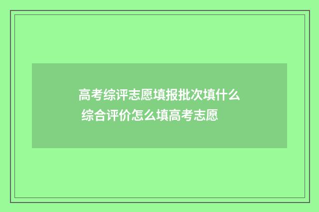 高考综评志愿填报批次填什么 综合评价怎么填高考志愿