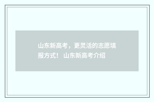 山东新高考，更灵活的志愿填报方式！ 山东新高考介绍