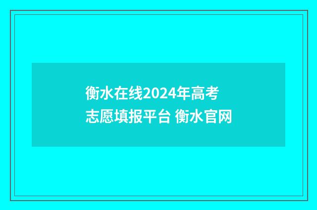 衡水在线2024年高考志愿填报平台 衡水官网