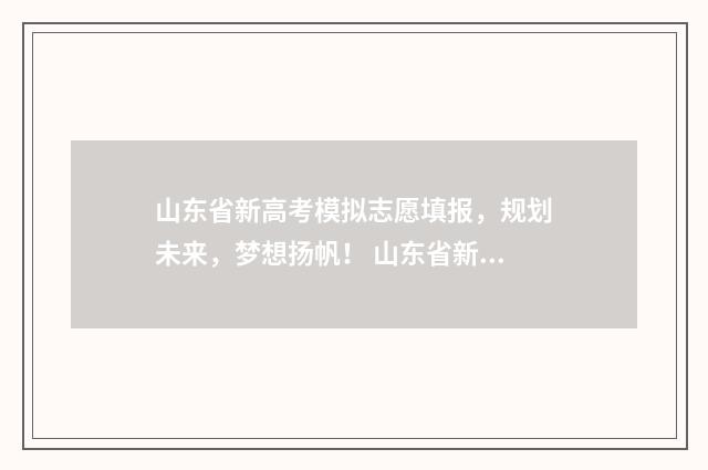 山东省新高考模拟志愿填报，规划未来，梦想扬帆！ 山东省新高考模拟考试试题