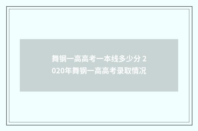 舞钢一高高考一本线多少分 2020年舞钢一高高考录取情况