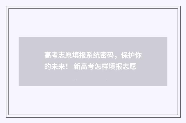 高考志愿填报系统密码，保护你的未来！ 新高考怎样填报志愿