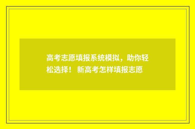 高考志愿填报系统模拟，助你轻松选择！ 新高考怎样填报志愿