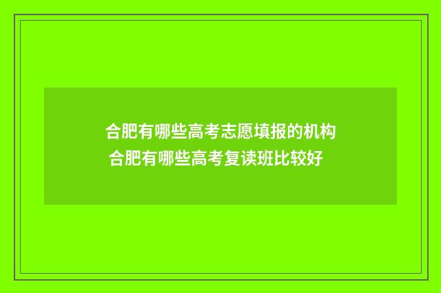 合肥有哪些高考志愿填报的机构 合肥有哪些高考复读班比较好