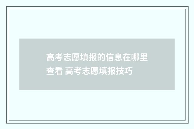 高考志愿填报的信息在哪里查看 高考志愿填报技巧