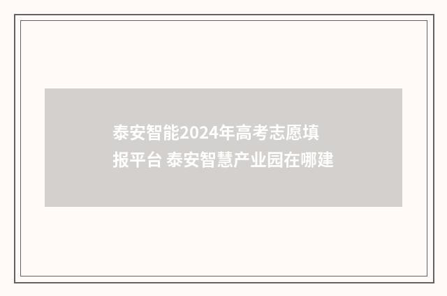 泰安智能2024年高考志愿填报平台 泰安智慧产业园在哪建